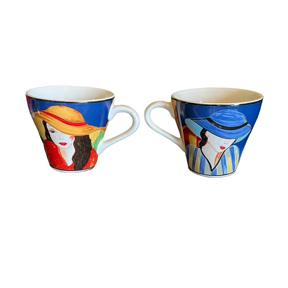 2 Sango Cafe Paris #4914 Porcelain 9oz Vivid Colors Ladies w/Hats Cup Mug - Picture 3 of 5